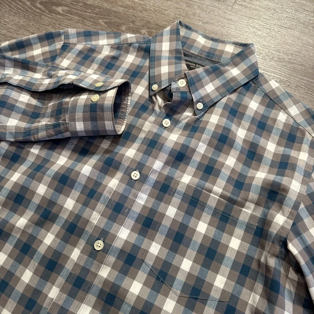 Banana Republic Shirt Mens S‎ Blue Cotton Gingham Button Down Preppy Work Office